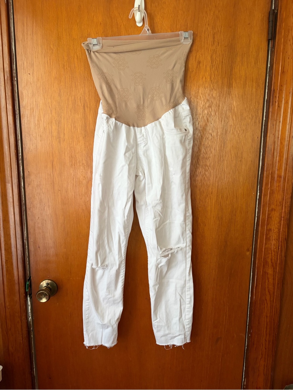 Jessica Simpson White Distressed Maternity Jeans with Nude Support Panel